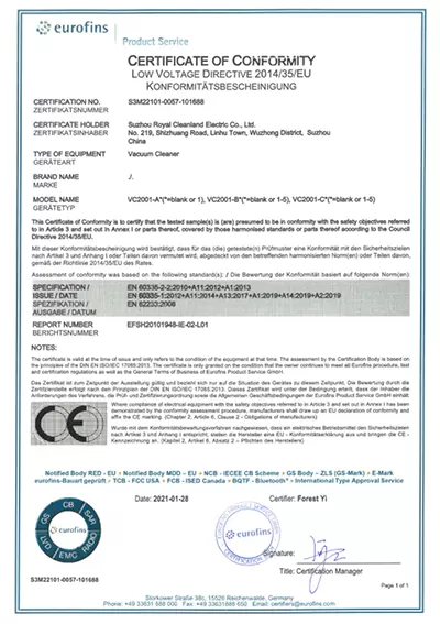 euforins certificate of conformity